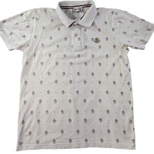 Moncler Polo Shirt Mens L White Short Sleeve Collared Graphic Print Pique